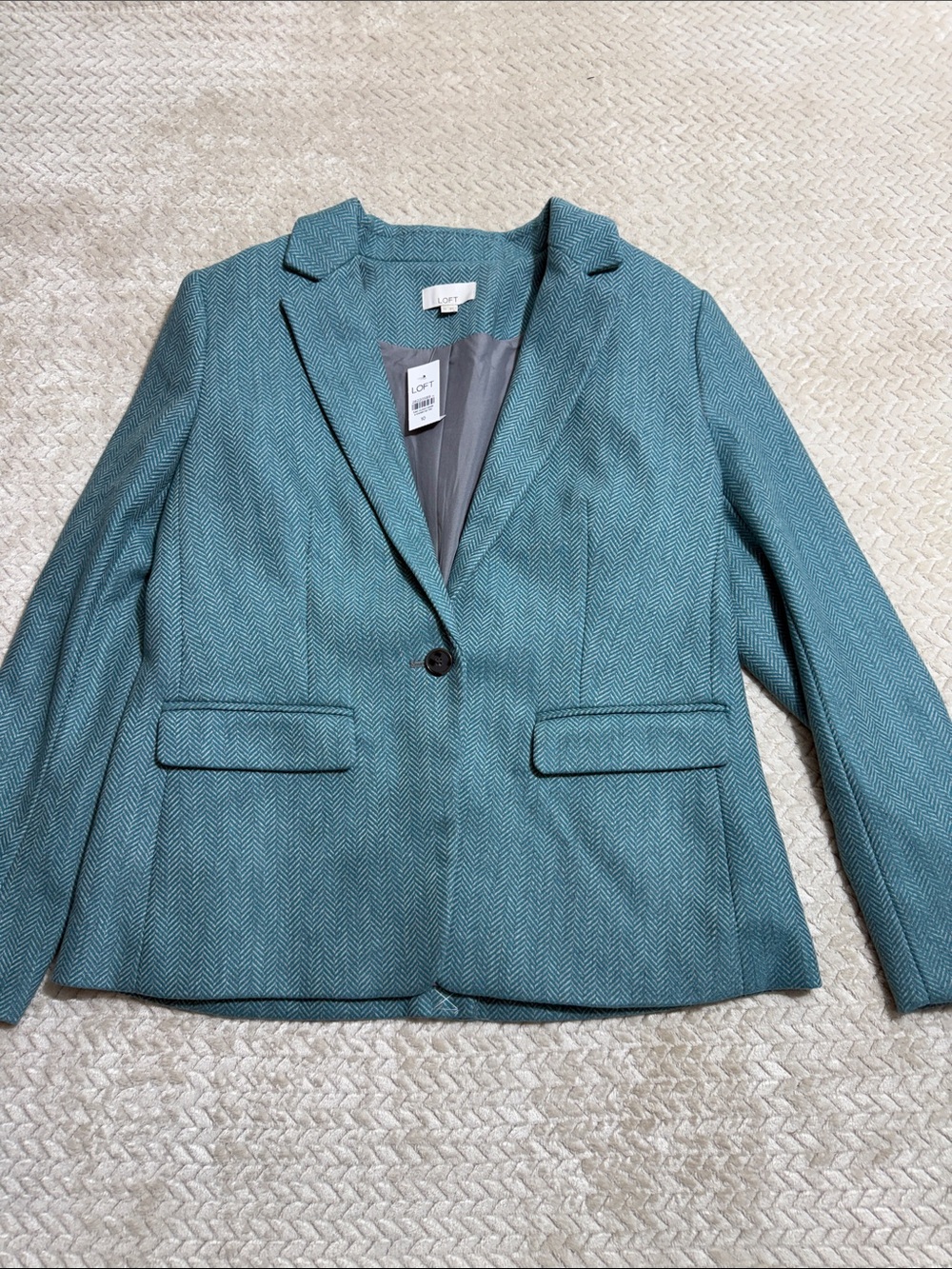 LOFT Teal Herringbone Single-Button Blazer